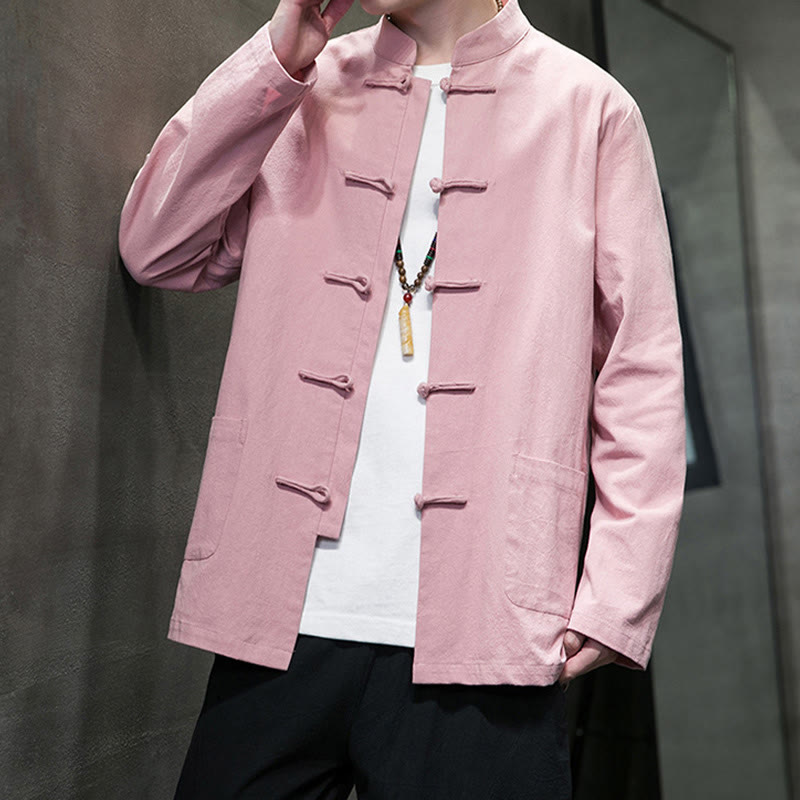 Buddha Stonesのシンプルなカエルボタンの中国唐装コットンメンズジャケットシャツ(ポケット付き) - image 34