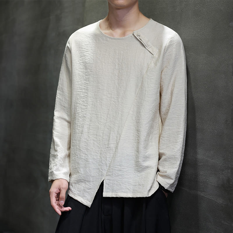 Buddha Stones秋 無地 ラウンドネック 長袖 Tシャツ コットン メンズ 服 - image 1