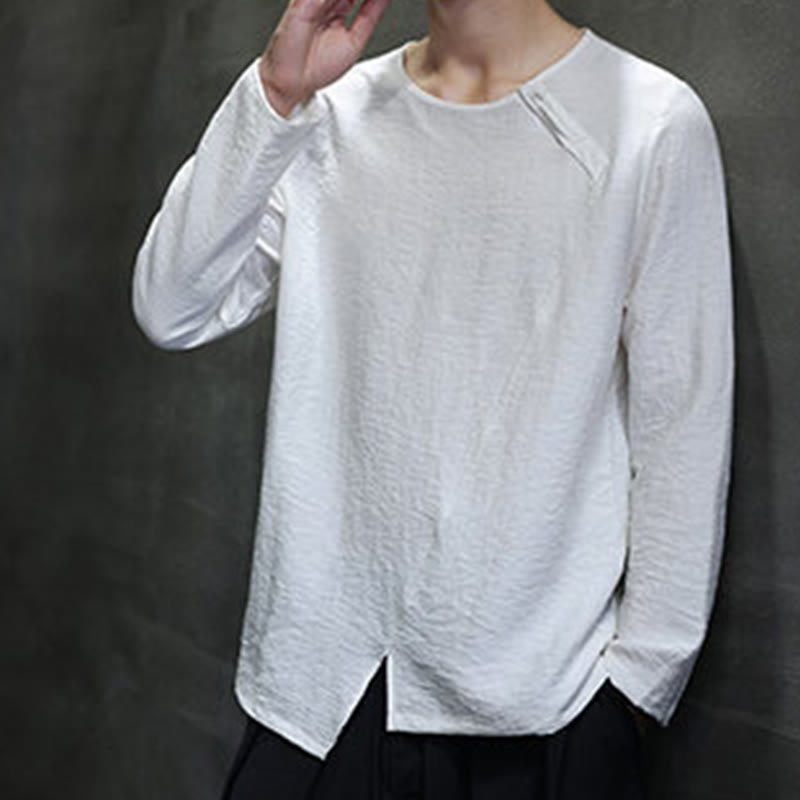 Buddha Stones秋 無地 ラウンドネック 長袖 Tシャツ コットン メンズ 服 - image 11