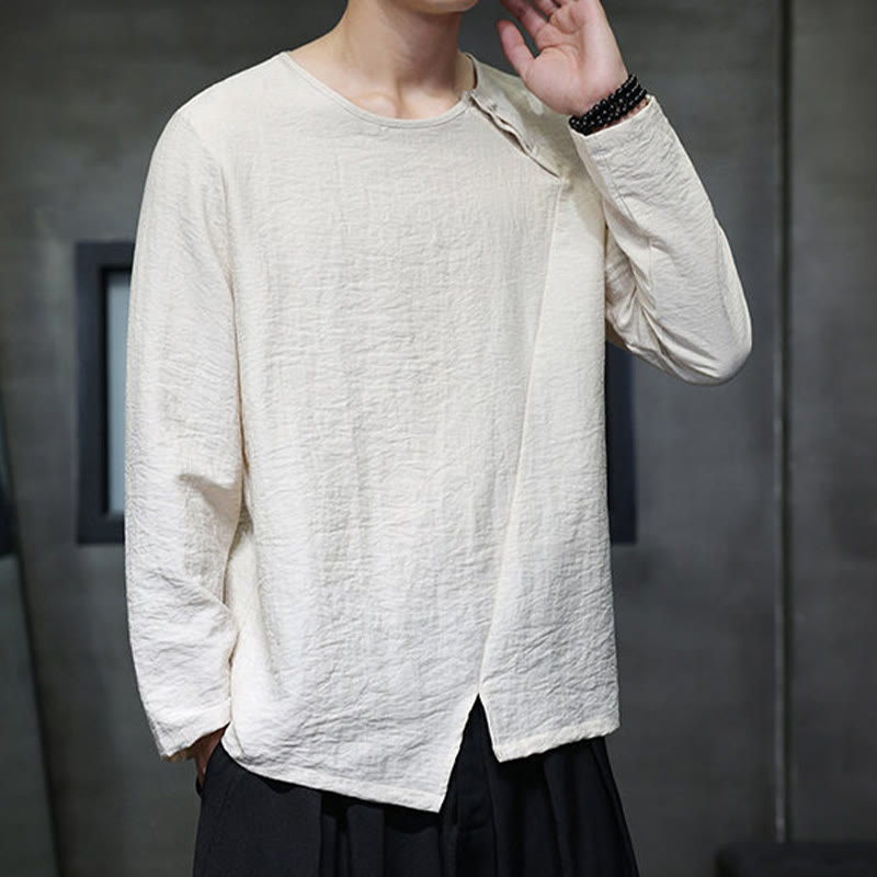 Buddha Stones秋 無地 ラウンドネック 長袖 Tシャツ コットン メンズ 服 - image 5