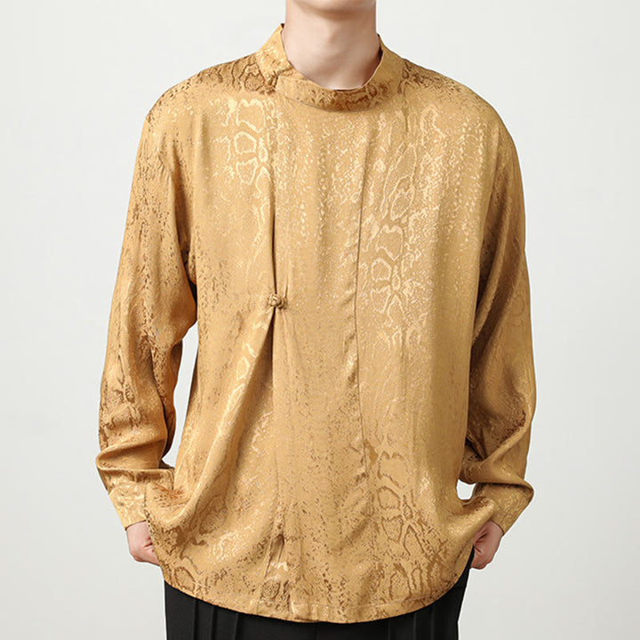 Buddha Stones秋 ジャカード 長袖 フロッグボタンシャツ メンズ 服 - モカシン - US/UK/AU46、 EU56 (5XL) - image 1