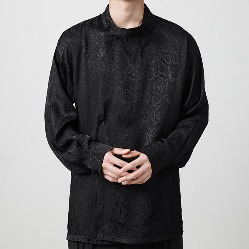 Buddha Stones秋 ジャカード 長袖 フロッグボタンシャツ メンズ 服 - 黒 - US/UK/AU46、 EU56 (5XL) - image 11