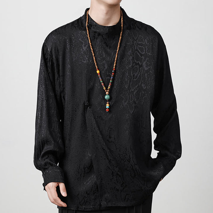 Buddha Stones秋 ジャカード 長袖 フロッグボタンシャツ メンズ 服 - image 12