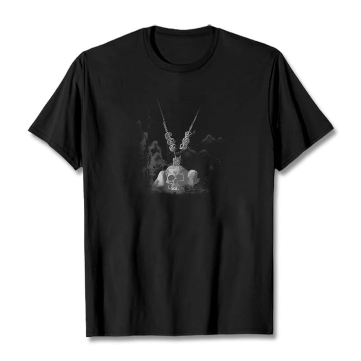 Buddha Stonesチベット 屍の王 森の頭蓋骨 ペンダント 雲 デザイン Tシャツ - 黒 - 2XL - image 7