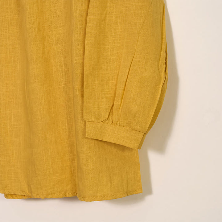 Buddha Stonesラウンドネック カジュアル プリーツ 長袖シャツ コットンリネン レディース シャツ - image 3