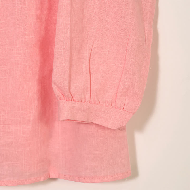 Buddha Stonesラウンドネック カジュアル プリーツ 長袖シャツ コットンリネン レディース シャツ - image 11