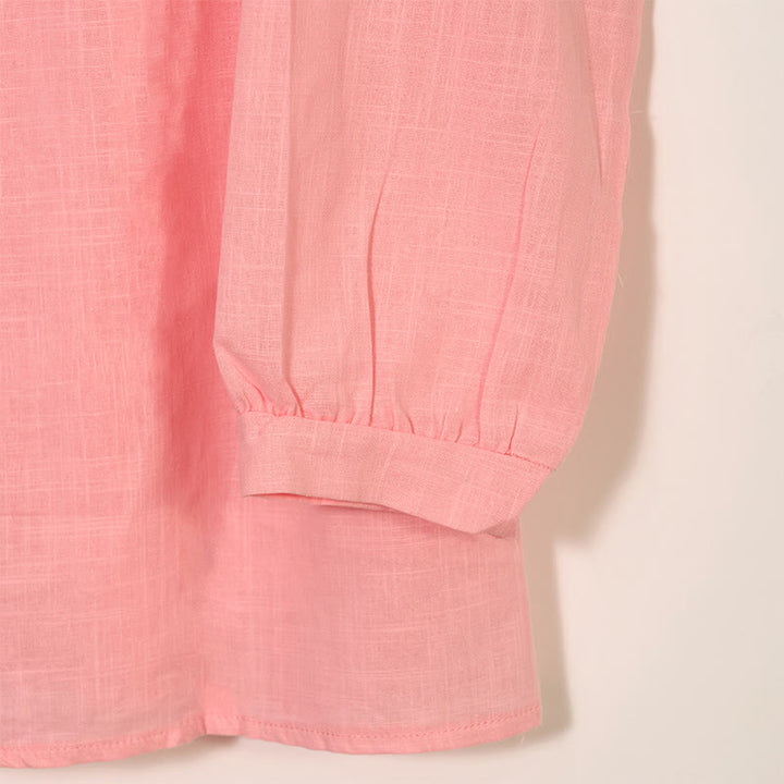 Buddha Stonesラウンドネック カジュアル プリーツ 長袖シャツ コットンリネン レディース シャツ - image 11