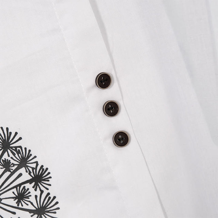 Buddha Stonesカジュアル ダンデライオン 長袖 ラウンドネック シャツ コットンリネン レディース シャツ