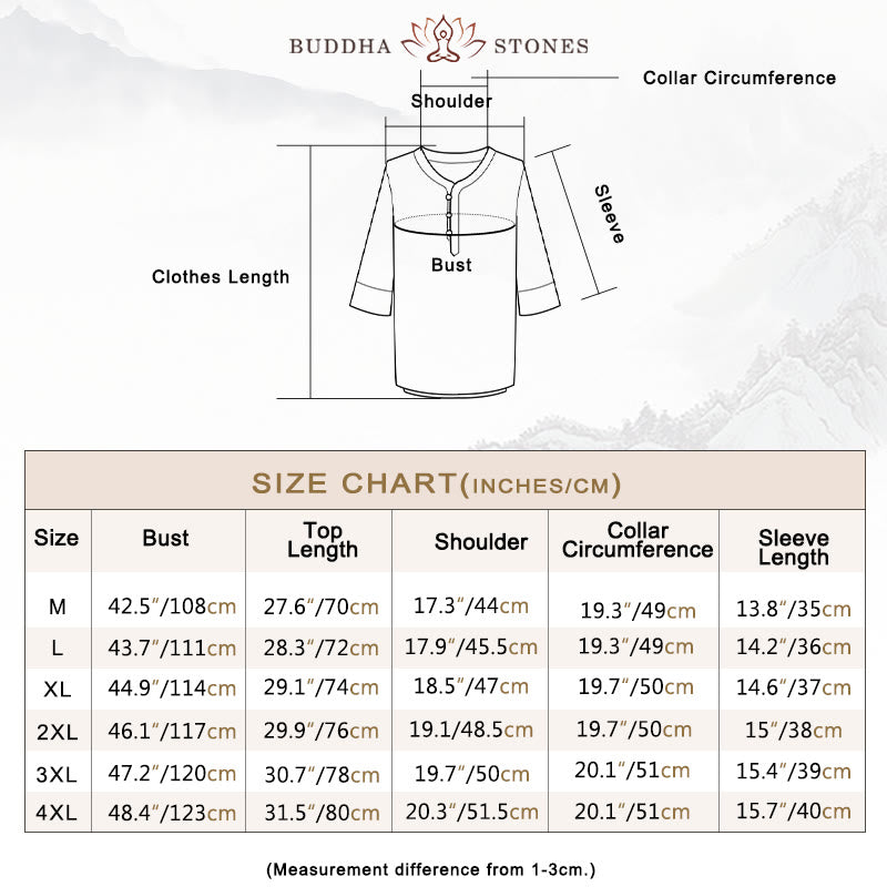 Buddha Stones無地 伝統的 コットン リネン 半袖 Tシャツ パンツ 衣類 メンズ セット - image 4