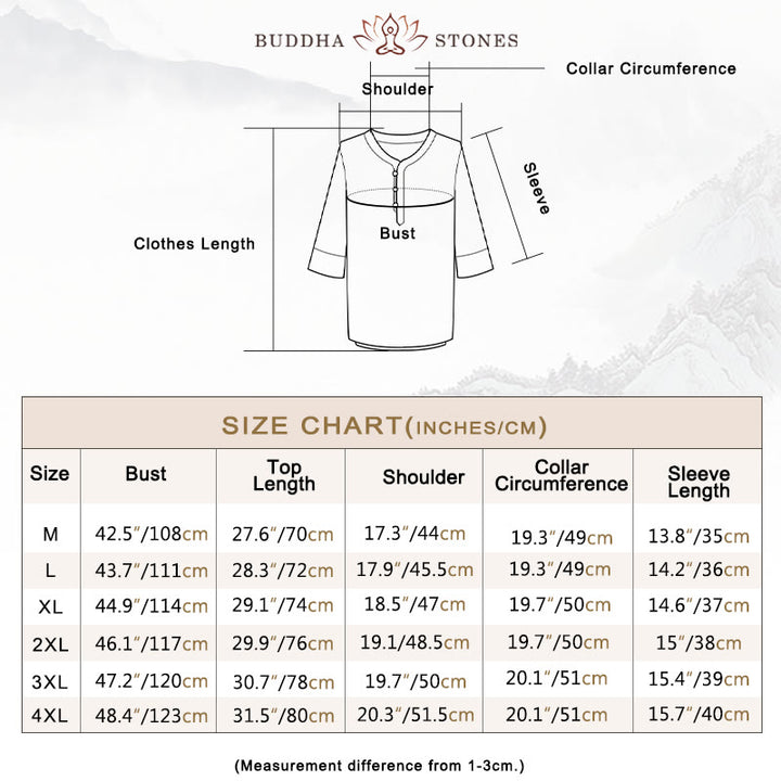 Buddha Stones無地 伝統的 コットン リネン 半袖 Tシャツ パンツ 衣類 メンズ セット - image 4