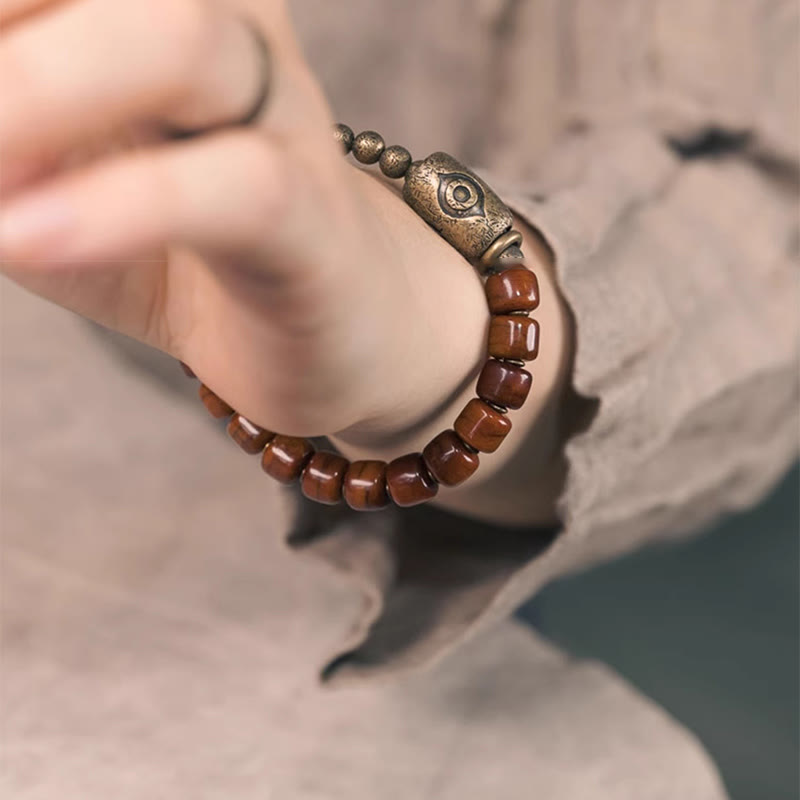 Buddha Stonesヤクの骨Dziシェイプ銅コーンペンダント強度ブレスレット