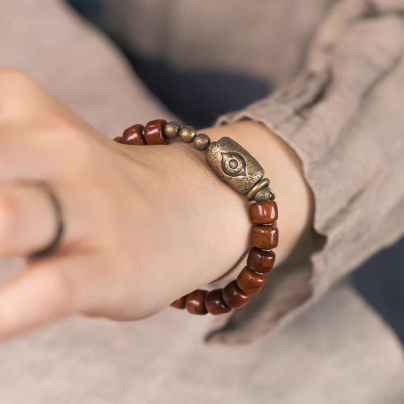 Buddha Stonesヤクの骨Dziシェイプ銅コーンペンダント強度ブレスレット