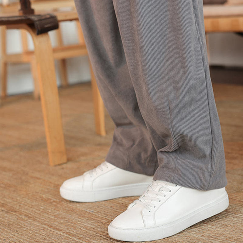 Buddha Stones秋冬 メンズ ドローストリング コーデュロイ 無地 ポケット付きパンツ - image 13