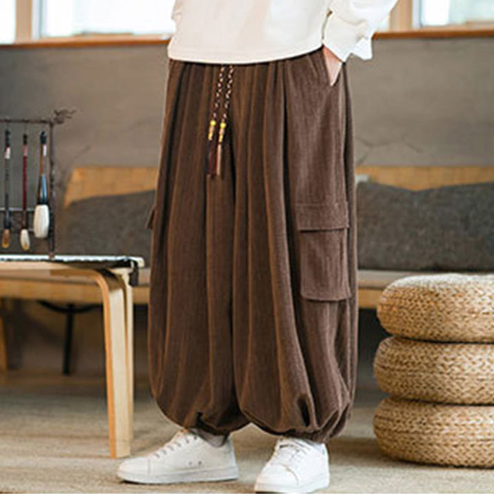 Buddha Stones秋冬 メンズ ドローストリング シェニール コーデュロイ カーゴパンツ ポケット付き - image 21