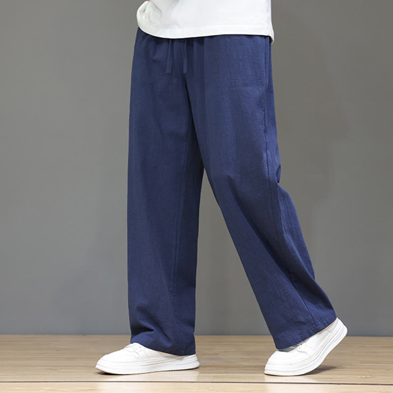 Buddha Stones夏用 メンズ コットンリネン ストレートレッグパンツ ポケット付き - スティールブルー - US/UK/AU46、 EU56 (5XL) - image 1