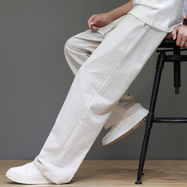 Buddha Stones夏用 メンズ コットンリネン ストレートレッグパンツ ポケット付き - image 18