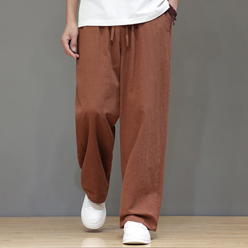 Buddha Stones夏用 メンズ コットンリネン ストレートレッグパンツ ポケット付き - image 44