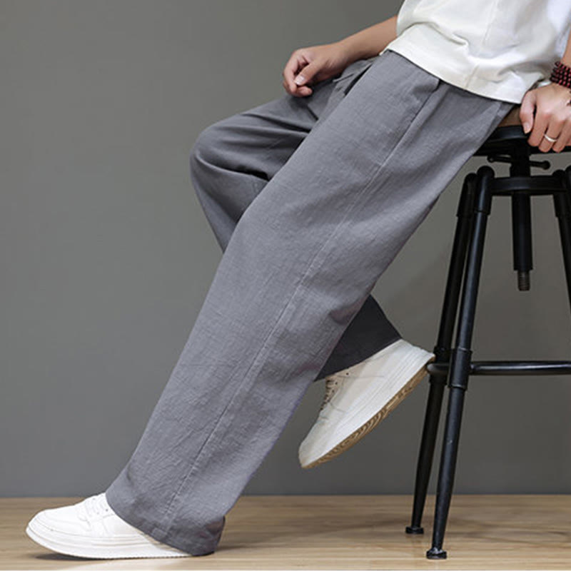 Buddha Stones夏用 メンズ コットンリネン ストレートレッグパンツ ポケット付き - image 26