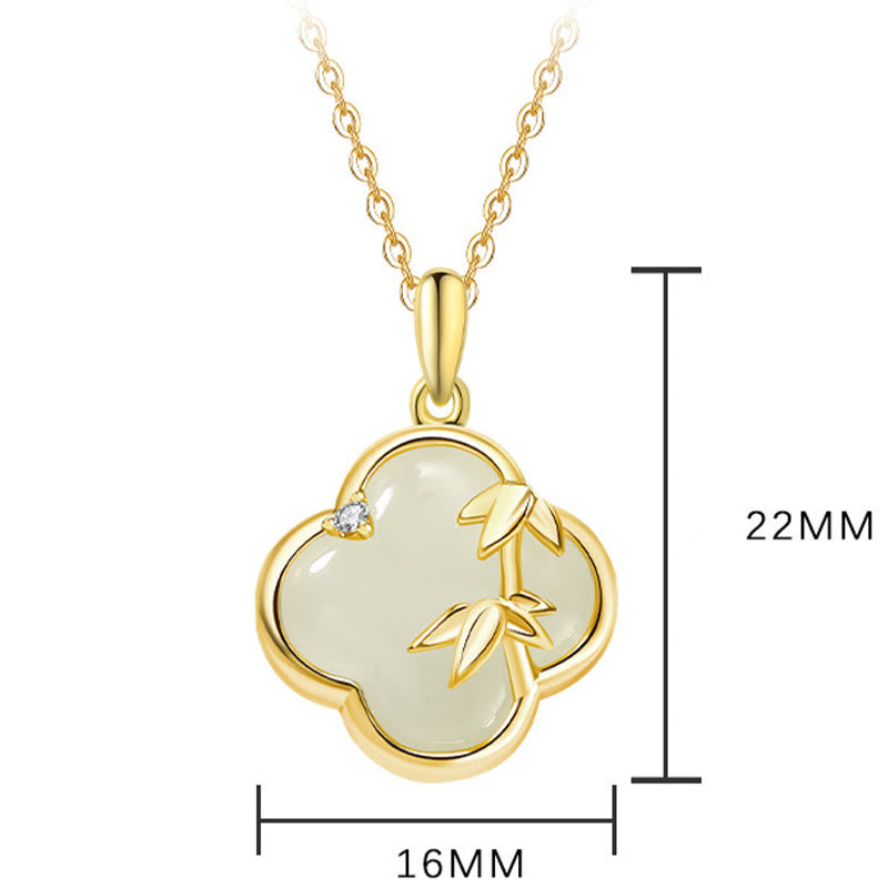 Buddha Stones和田翡翠 925 スターリングシルバー 四つ葉のクローバー 竹の成長 ネックレス ペンダント