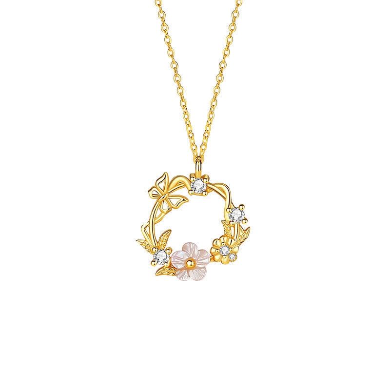 Buddha Stones925スターリングシルバー キュービックジルコニア シェルバタフライ ピーチブロッサム ブレッシングネックレスペンダント - image 6