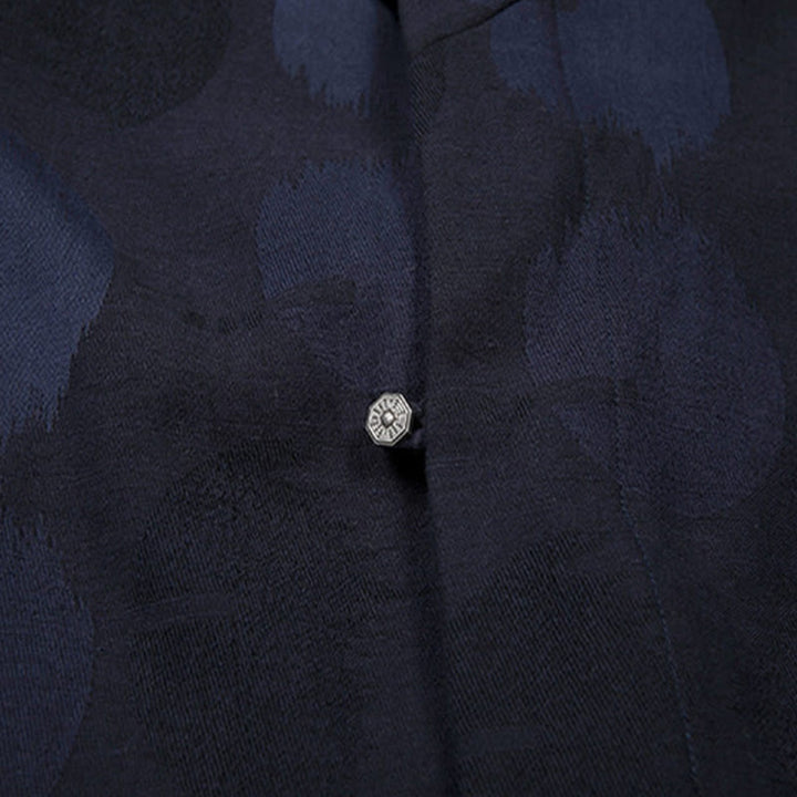 Buddha Stones無地 メンズ Vネック 長袖シャツ ジャカード コットン 衣類