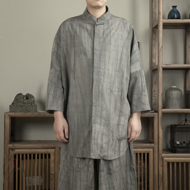 Buddha Stonesカジュアルグレー メンズ フロッグボタンシャツ 禅服 - グレー - US/UK/AU44、 EU54 (4XL) - image 1