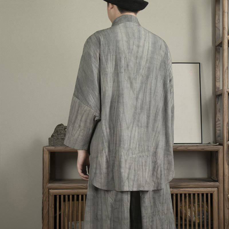 Buddha Stonesカジュアルグレー メンズ フロッグボタンシャツ 禅服 - image 3