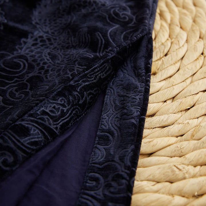 Buddha Stonesヴィンテージ 秋冬 中国風 カエルボタン 唐装 メンズ ドラゴン ジャカード ローブ ポケット付き - image 11