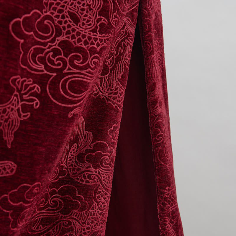 Buddha Stonesヴィンテージ 秋冬 中国風 カエルボタン 唐装 メンズ ドラゴン ジャカード ローブ ポケット付き - image 27