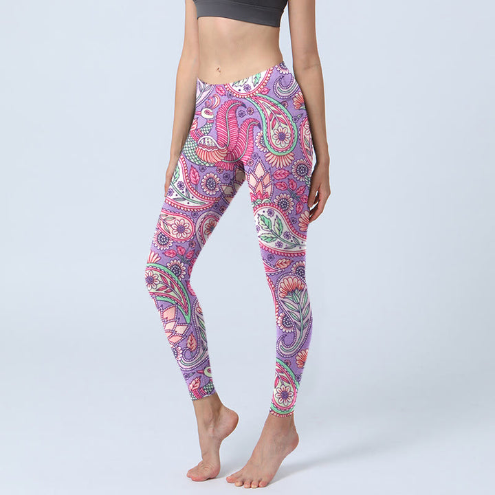 Buddha Stonesパープル ピンク カシューフラワー ひまわりプリント ジム フィットネス レギンス レディース ヨガパンツ - 蘭 - US18、 UK/AU22、 EU50 (4XL) - image 1