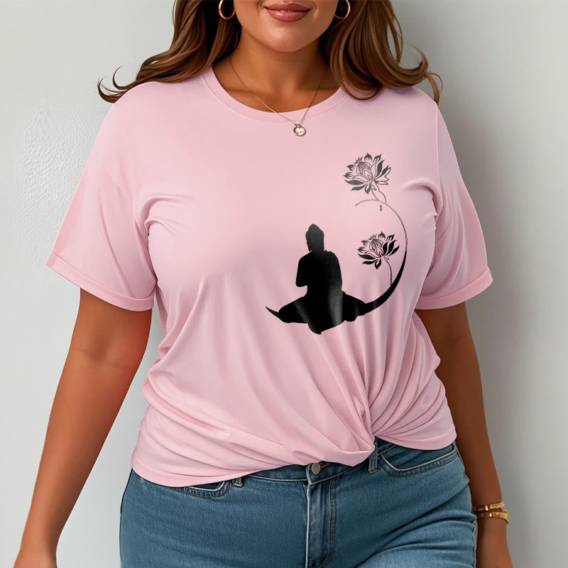 Buddha Stones蓮の花と共に座る仏陀の模様 Tシャツ - image 14