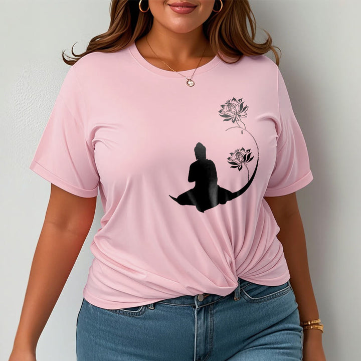 Buddha Stones蓮の花と共に座る仏陀の模様 Tシャツ - image 14
