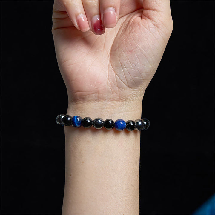 Buddha Stones天然タイガーアイオブシディアンヘマタイトポジティブパワフルブレスレット