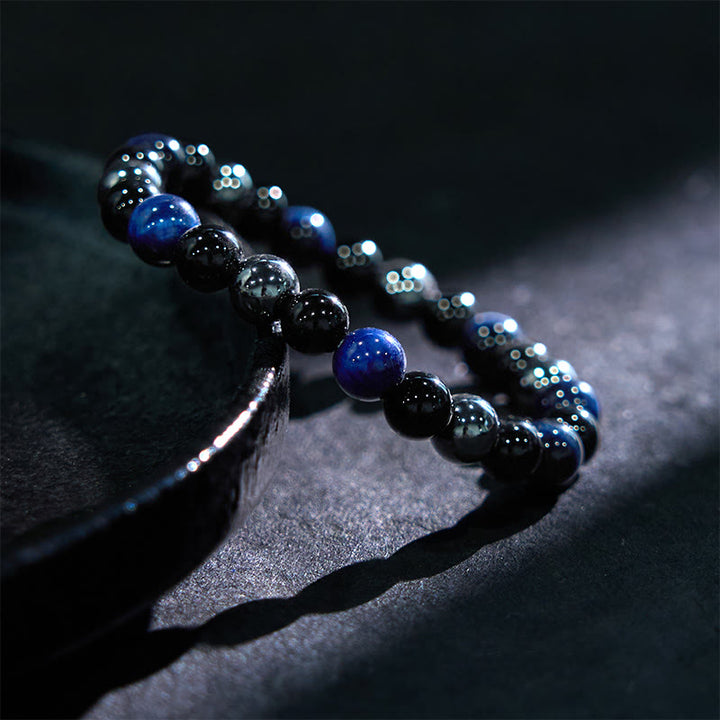 Buddha Stones天然タイガーアイオブシディアンヘマタイトポジティブパワフルブレスレット