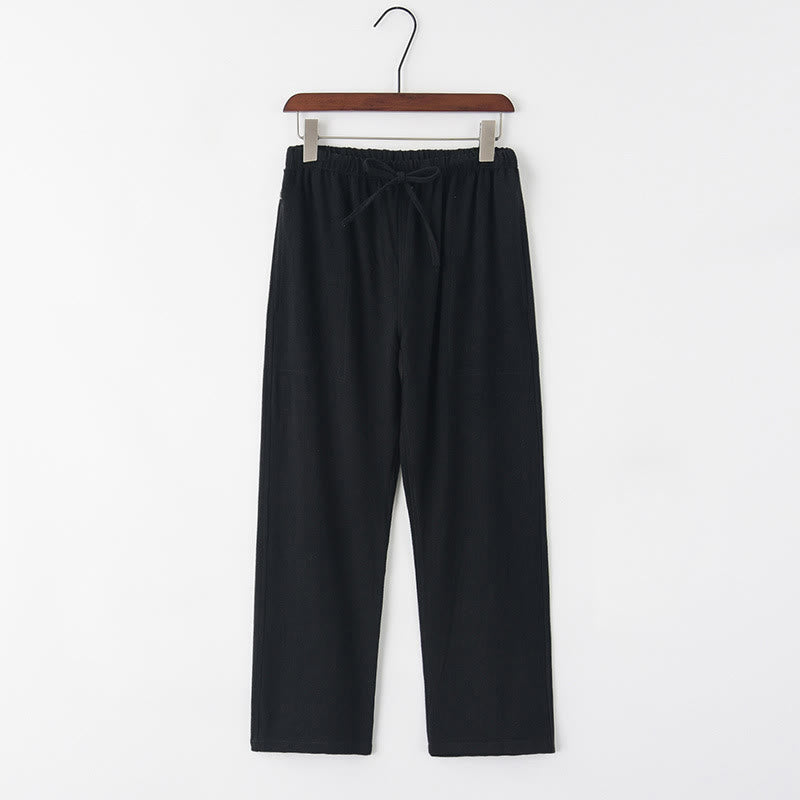 Buddha Stones春夏 無地 メンズ ドローストリング リネン パンツ ポケット付き - 黒 - US/UK/AU44、 EU54 (4XL) - image 3