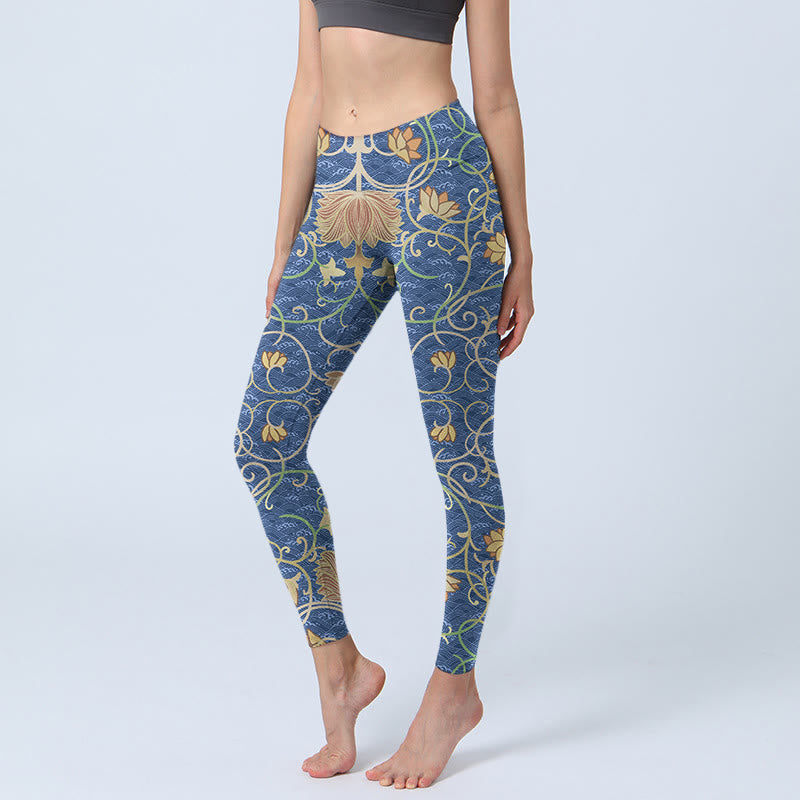 Buddha Stonesと蓮の花のプリントジムレギンスレディースヨガパンツ - スティールブルー - US18、 UK/AU22、 EU50 (4XL) - image 1