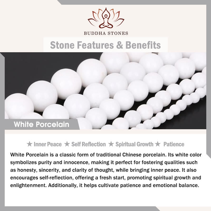 Buddha Stones 108 個のMalaビーズ 白磁 6 つの真実の言葉「Om Mani Padme Hum」忍耐ブレスレット
