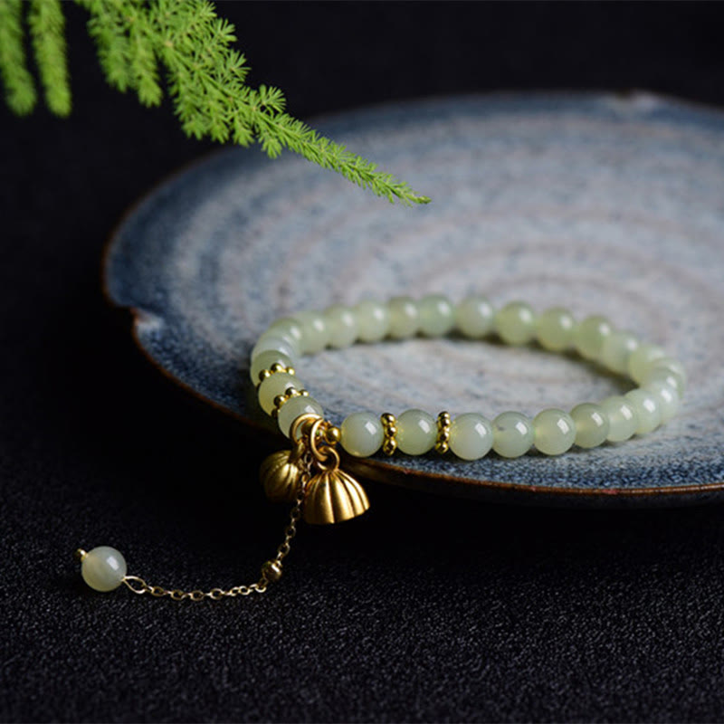Buddha Stones天然和田翡翠蓮華幸運ブレスレット