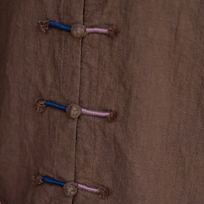 Buddha Stones無地 ツーカラー フロッグボタン 長袖 ラミー リネン レディース シャツ