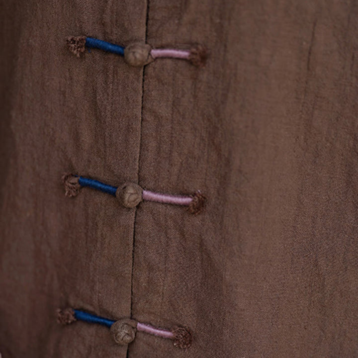 Buddha Stones無地 ツーカラー フロッグボタン 長袖 ラミー リネン レディース シャツ