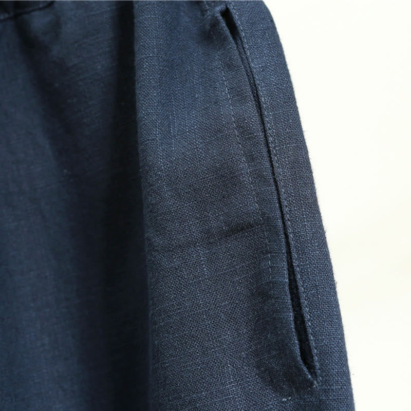 Buddha Stonesカジュアル 無地 伸縮性 ドローストリング ラミー リネン メンズ パンツ ポケット付き - image 25