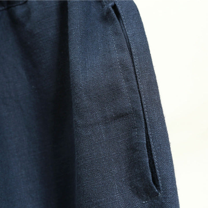 Buddha Stonesカジュアル 無地 伸縮性 ドローストリング ラミー リネン メンズ パンツ ポケット付き - image 25