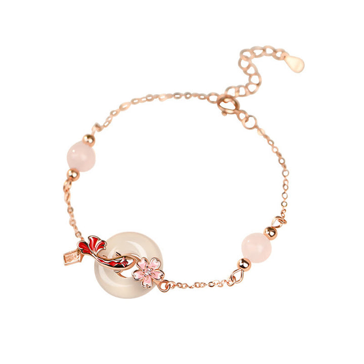 Buddha Stonesカルセドニー ピンククリスタル 925スターリングシルバー 花 鯉平和のお守りチャーム幸運を呼ぶブレスレット - image 10