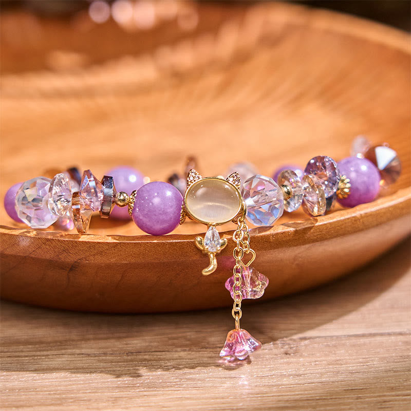 Buddha Stonesアメジストグリーンクリスタルレッドクリスタルキャットバランスブレスレット - アメジスト(手首周り:14~16cm) - image 1