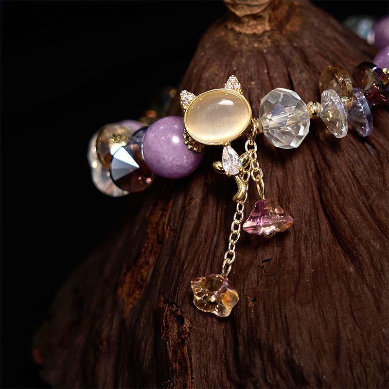 Buddha Stonesアメジストグリーンクリスタルレッドクリスタルキャットバランスブレスレット - image 7