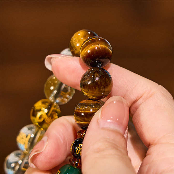 Buddha Stones十二支 タイガーアイ ホワイトクリスタル 勇気ブレスレット