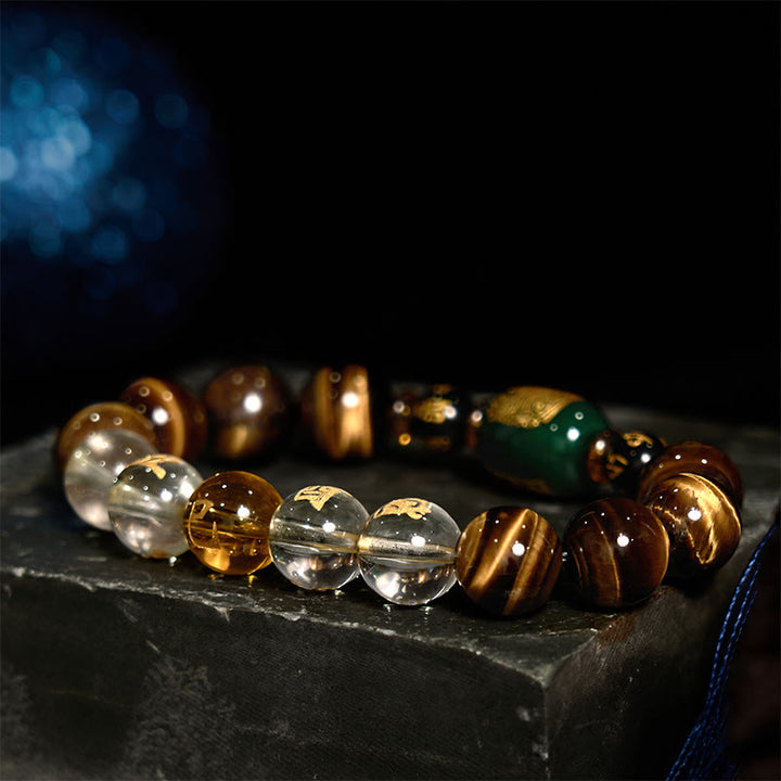 Buddha Stones十二支 タイガーアイ ホワイトクリスタル 勇気ブレスレット