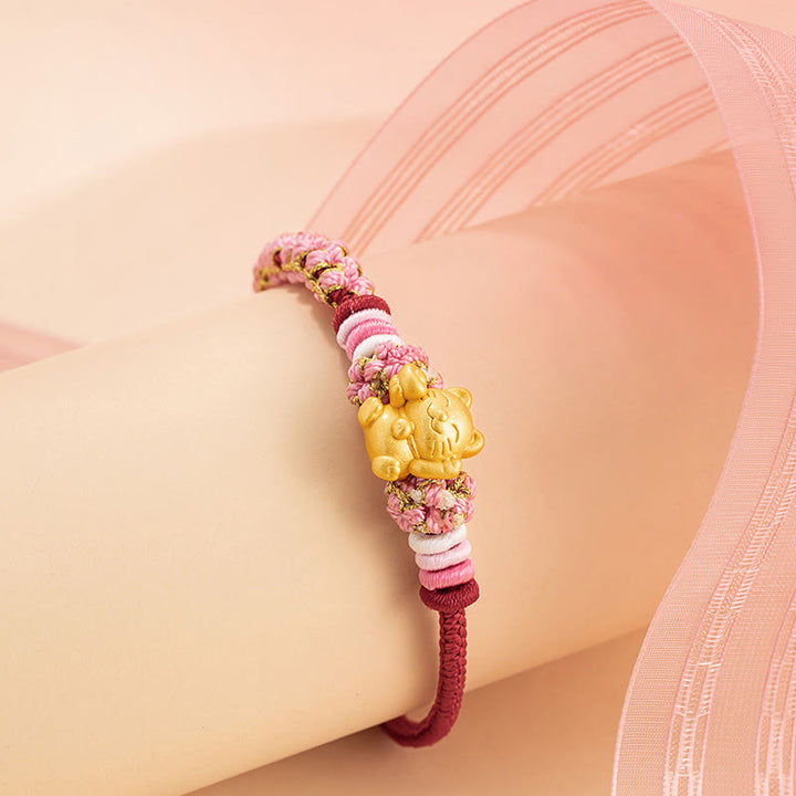 Buddha Stonesハンドメイド 999 スターリングシルバー幸運繁栄の猫インゴット 桃の花 幸運 赤いロープブレスレット - image 4