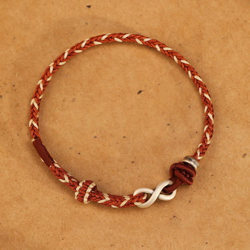 Buddha Stonesハンドメイド999スターリングシルバーエンドレスノットインフィニティシンボル幸運ロープブレスレット