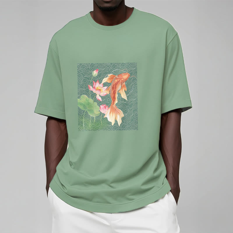 Buddha Stones、鯉、蓮の組み合わせコットンTシャツ - image 16